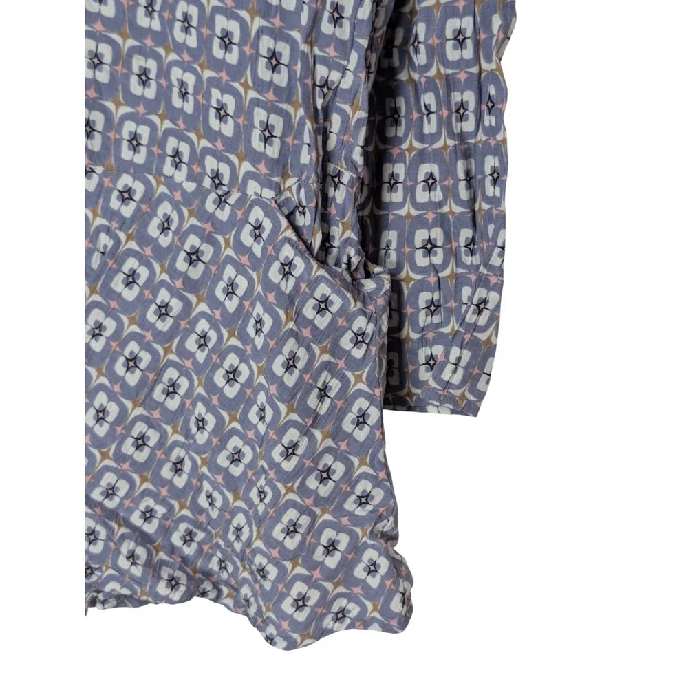 FLAX Blue Geometric Rayon Tunic Top Faux Wrap Skirt Set Petite 2 Piece Lagenlook